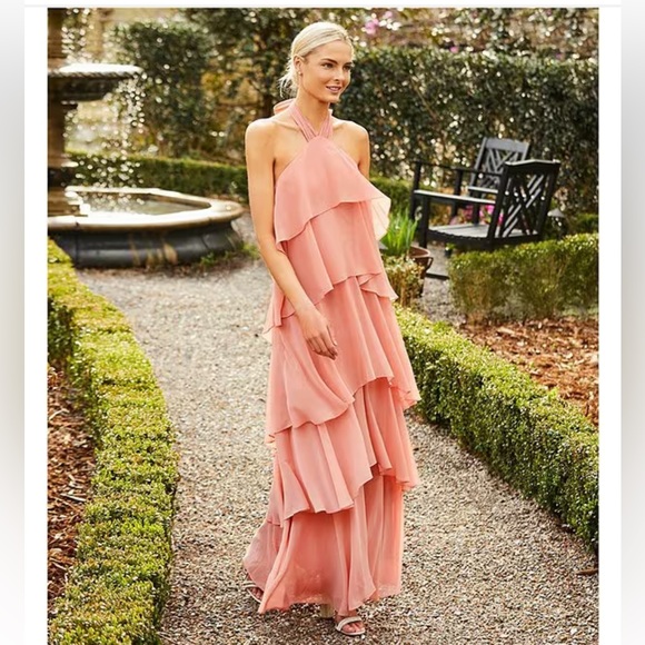 NWT ANTONIO MELANI Mariella Crinkled Chiffon Halter Neck Sleeveless Maxi Dress - Picture 2 of 13